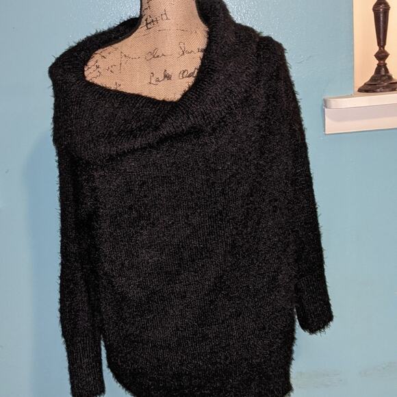 Black Cowl Neck Fuzzy Knit‎ Sweater Cozy Pullover Warm Comfy - Picture 2 of 5